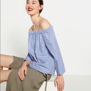 Zara Off Shoulder Striped Blouse Top Shirt Size M Medium